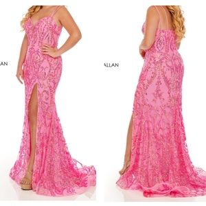 SWEETHEART FITTED LONG PLUS SIZE DRESSES IN PINK COLOR  STYLE: 7147W